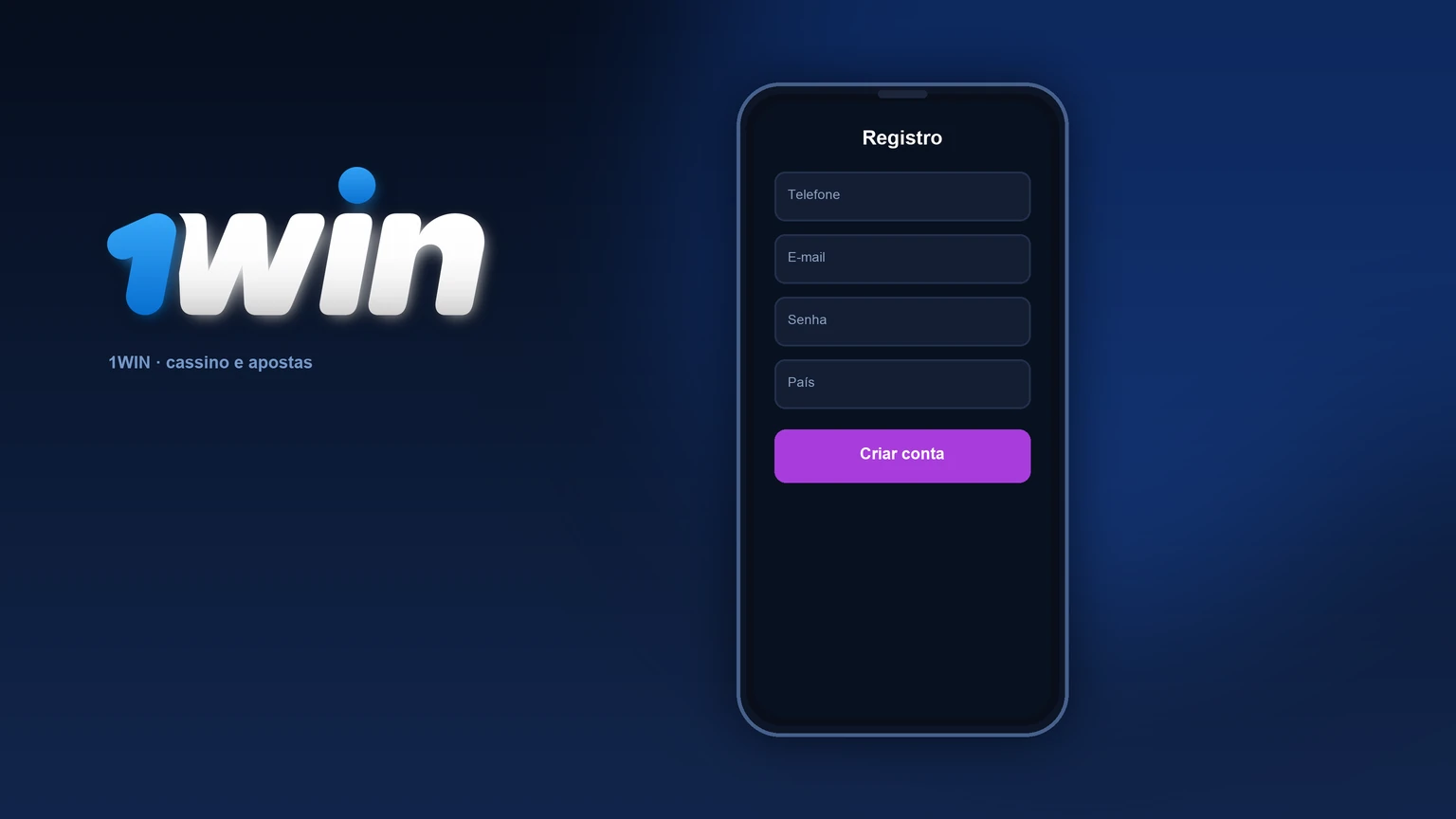 1win: formulário de registro — telefone, e-mail e senha